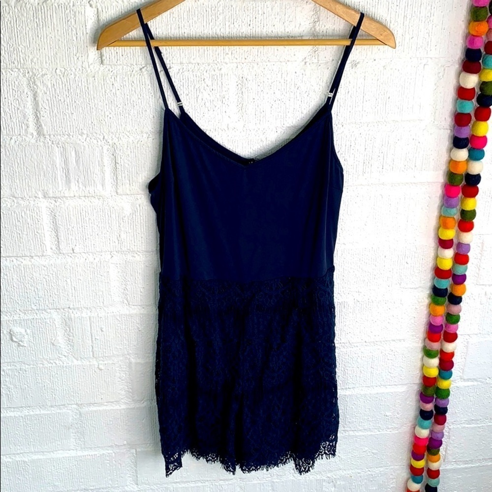 Saylor Lace Crochet Navy Savannah Sleeveless Romper L